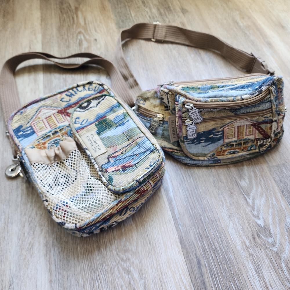 Vtg Pioneer Express Route 66 Tapestry Travel Travel Utility Bag & Fanny Pack